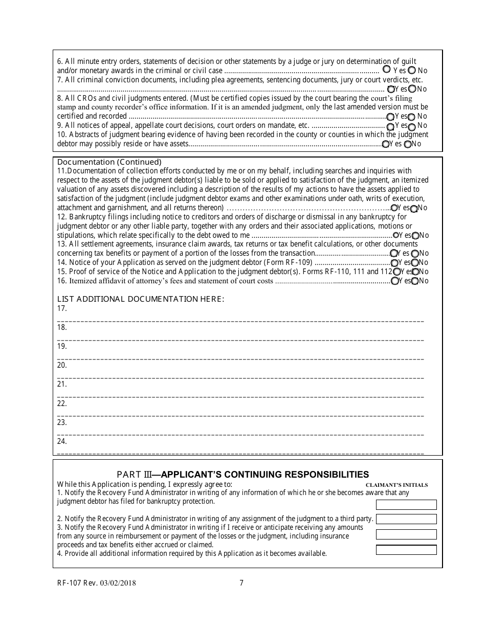 Form RF-107 Application for Payment From the Arizona Real Estate Recovery Fund - Arizona, Page 7