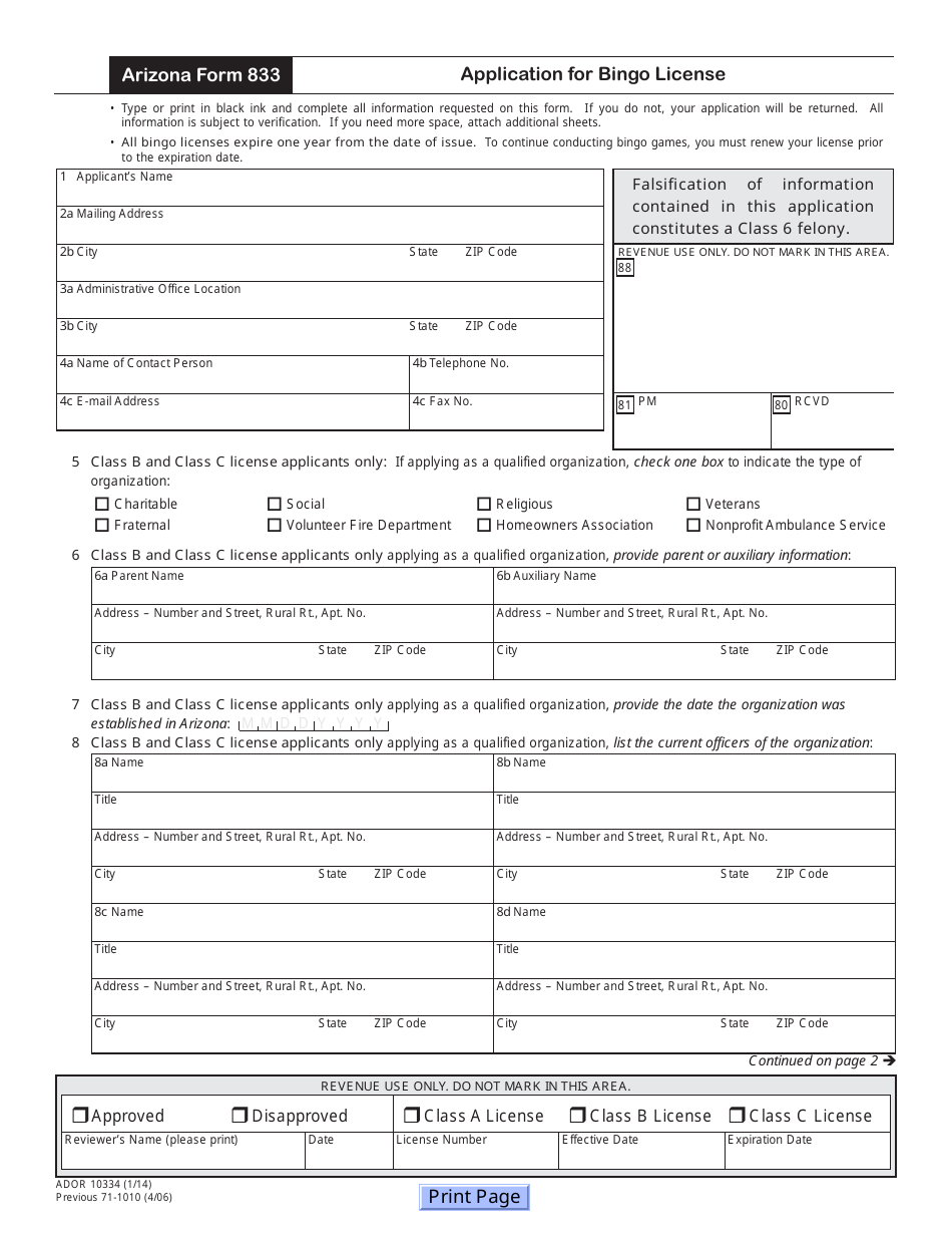 Arizona Form 833 (ADOR10334) - Fill Out, Sign Online and Download ...