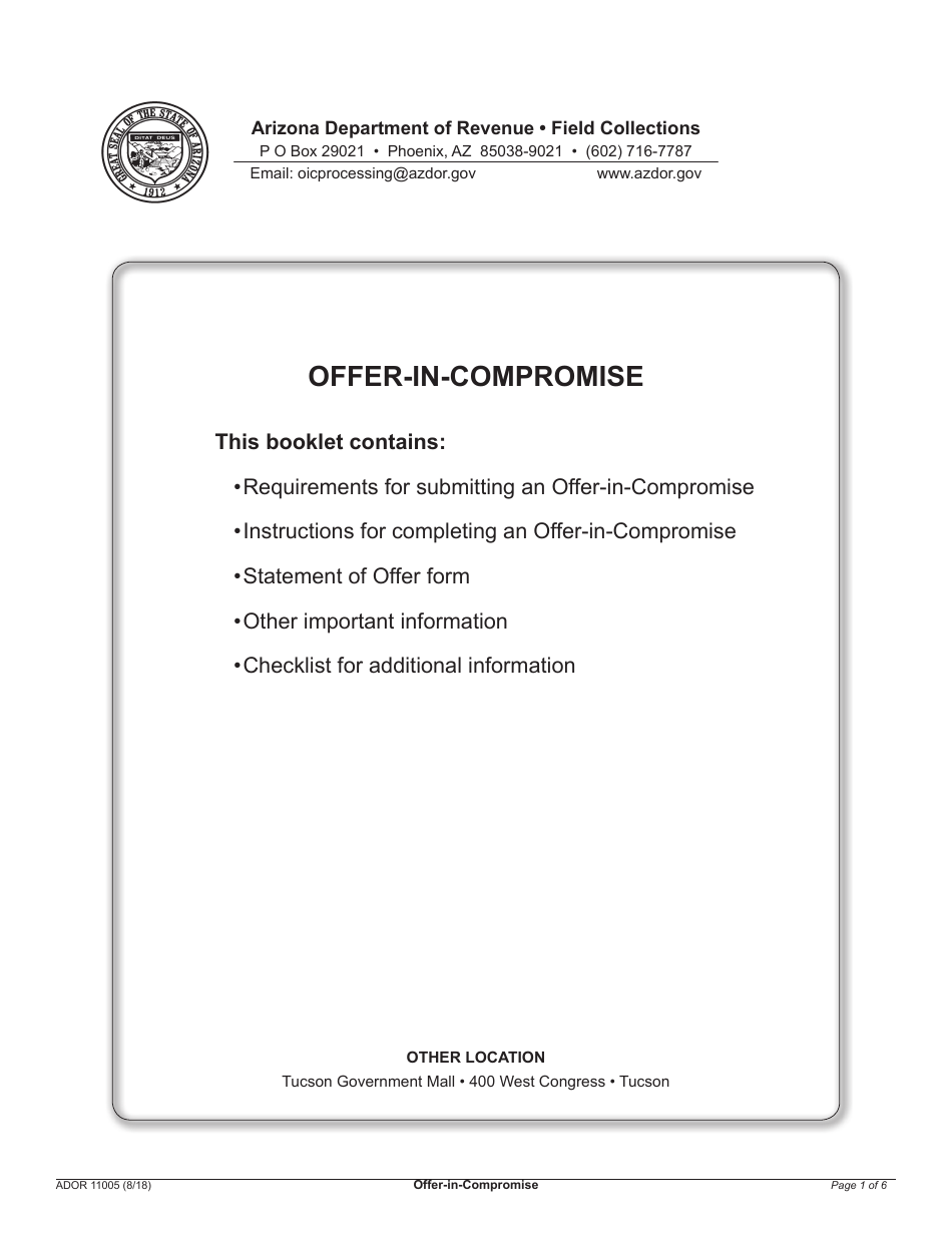 Form ADOR11005 Offer-In-compromise - Arizona, Page 1