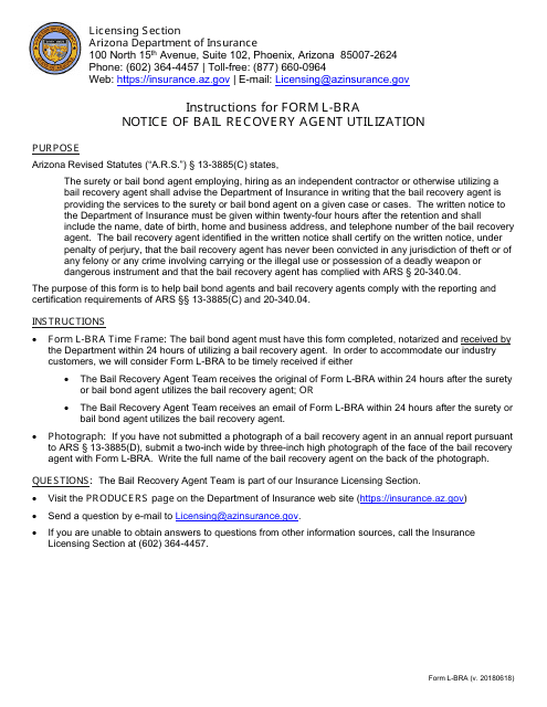 Form L-BRA Notice of Bail Recovery Agent Utilization - Arizona