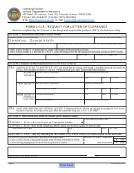 Document preview: Form L-CLR Request for Letter of Clearance - Arizona