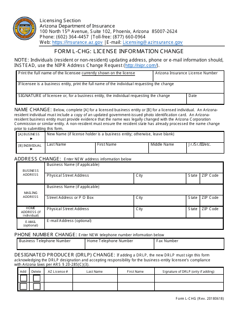 Form L-CHG License Information Change - Arizona