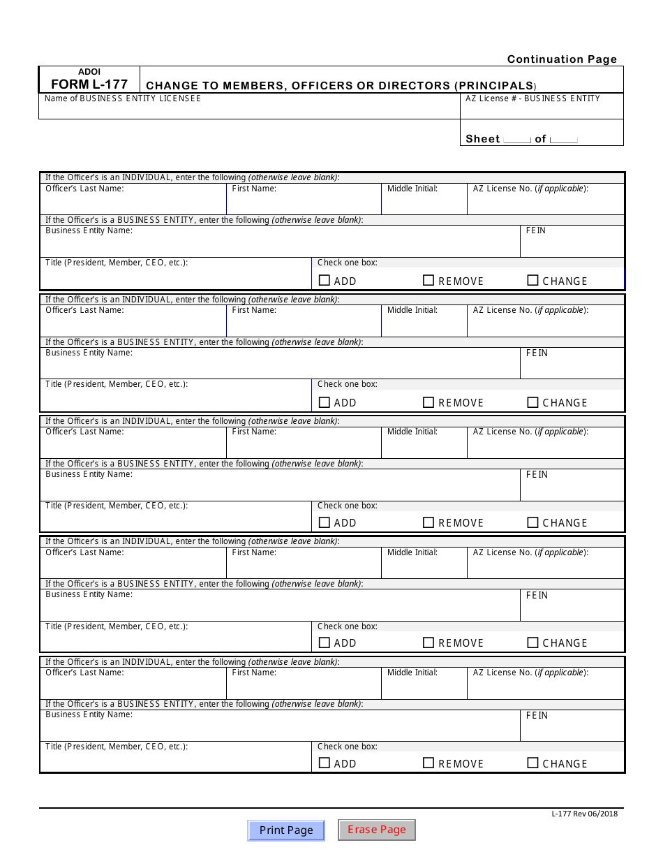 Form L-177 Change to Members, Officers or Directors (Principals) - Arizona, Page 3