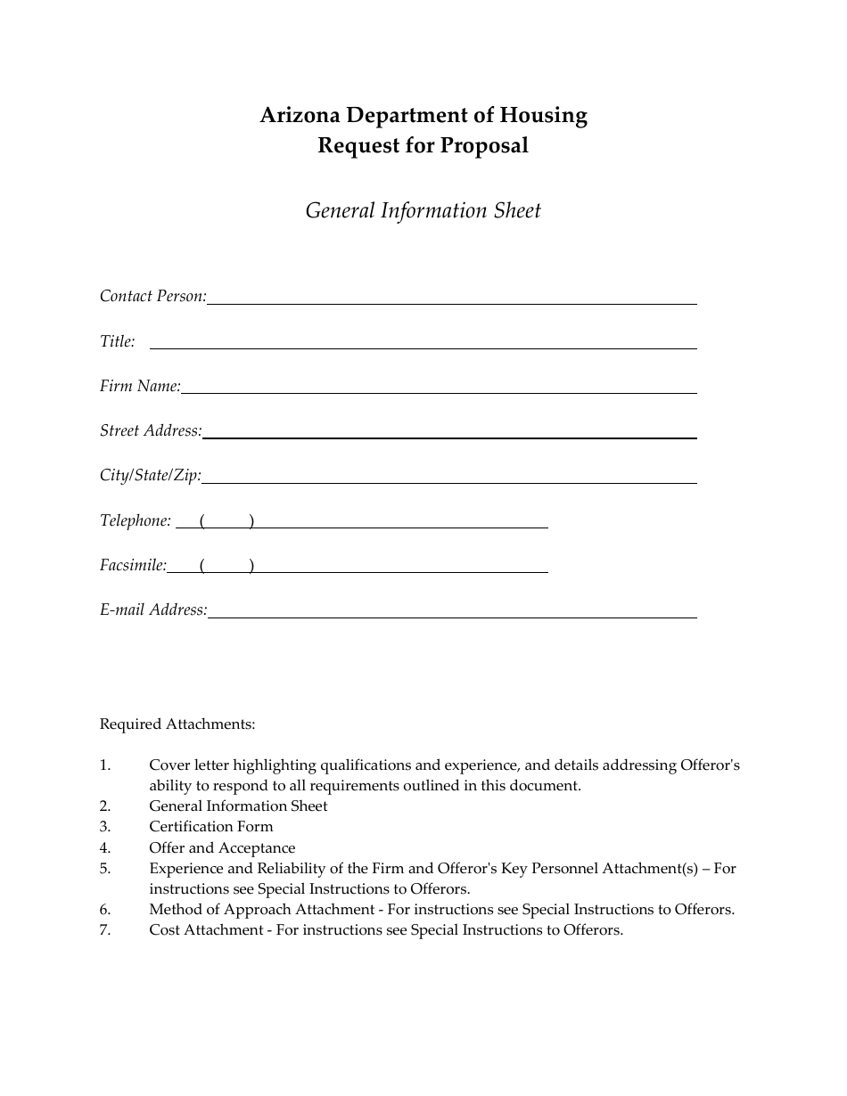 Request for Proposal - General Information Sheet - Arizona, Page 1