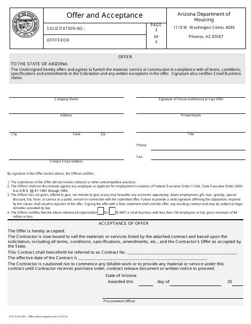 SPO Form 203 Offer and Acceptance - Arizona