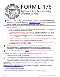Form L-176 Application for a Business-Entity Insurance License - Arizona