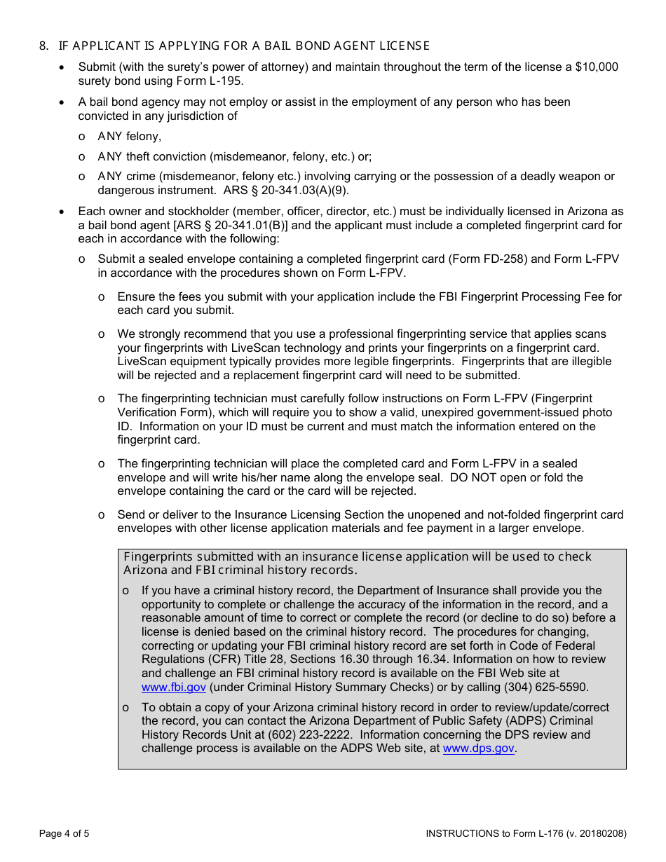 Form L-176 Application for a Business-Entity Insurance License - Arizona, Page 4