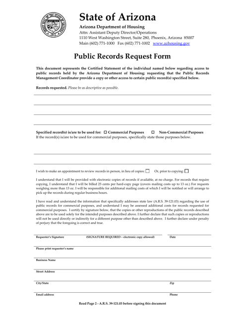 Arizona Public Records Request Form Download Printable PDF Templateroller