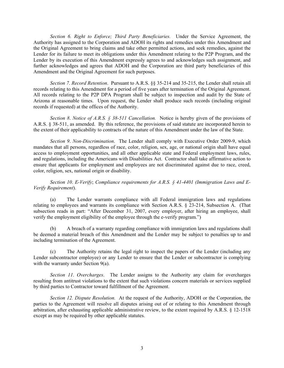 First Amendment to Mortgage Origination Agreement - Home Plus Home Loan Program - Arizona, Page 3