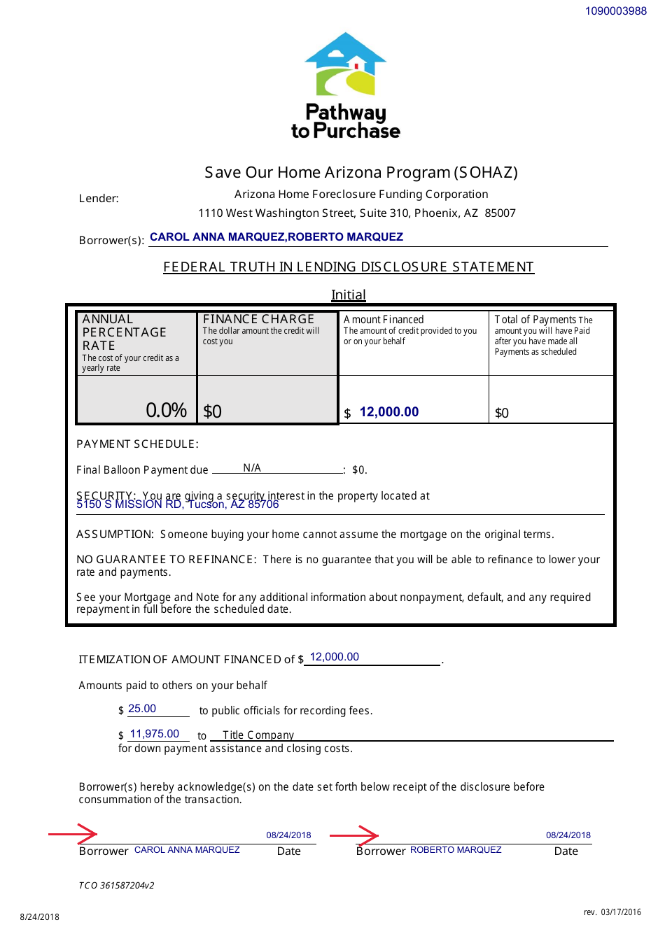 Sample Declaration of Eligibility - P2p Down Payment Assistance - Arizona, Page 3