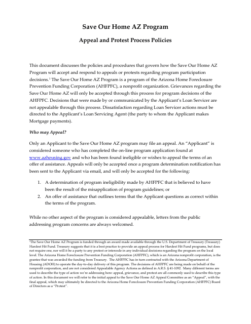 Appeal Form - Save Our Home Az Program - Arizona