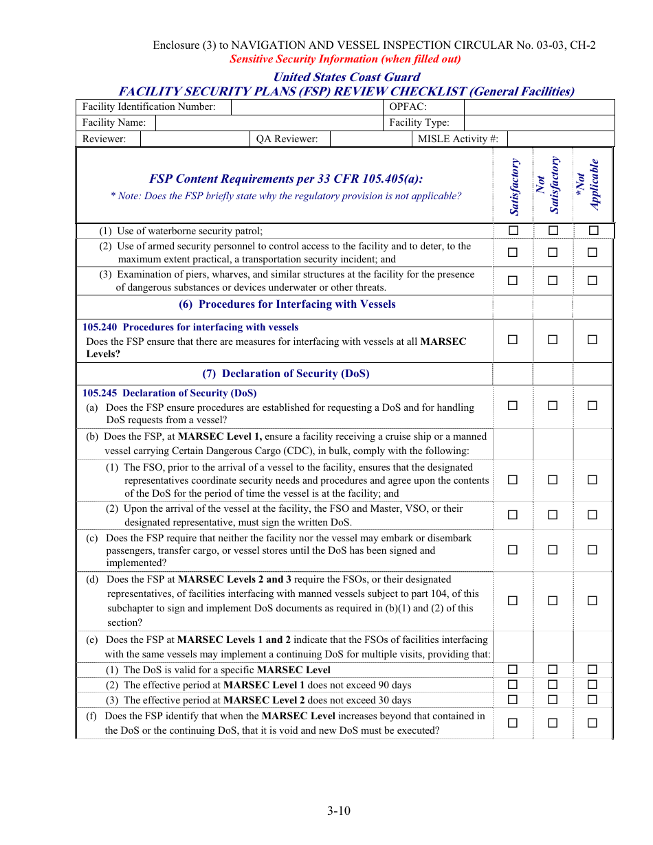 Facility Security Plan (Fsp) Review Checklist, Page 10