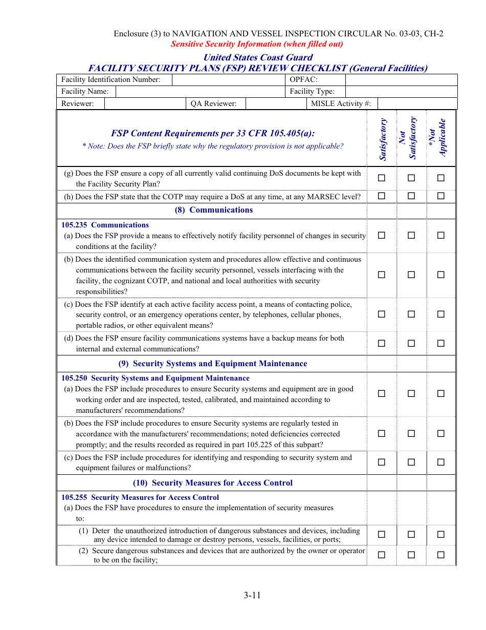 Facility Security Plan (Fsp) Review Checklist, Page 11