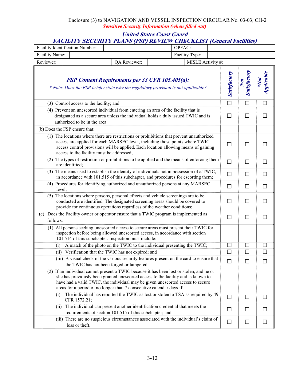 Facility Security Plan (Fsp) Review Checklist, Page 12
