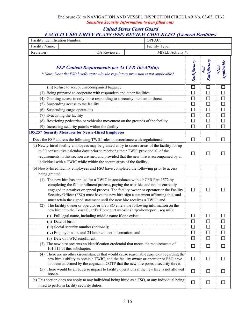 Facility Security Plan (Fsp) Review Checklist, Page 15