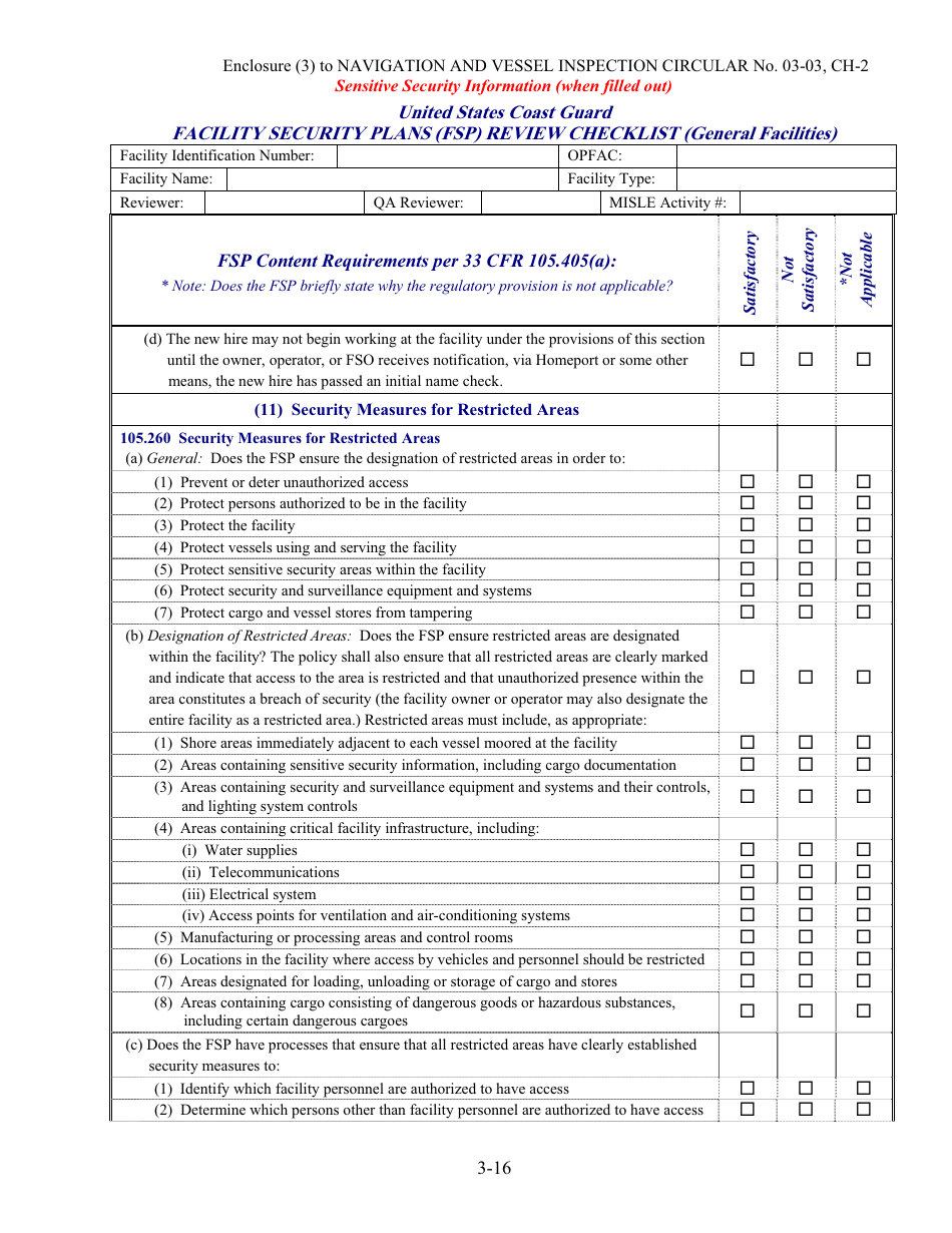 Facility Security Plan (Fsp) Review Checklist, Page 16