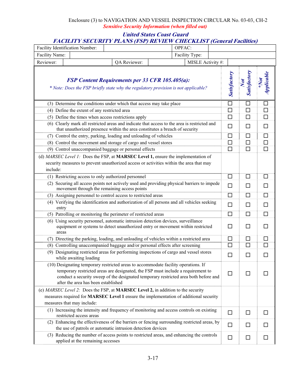 Facility Security Plan (Fsp) Review Checklist, Page 17