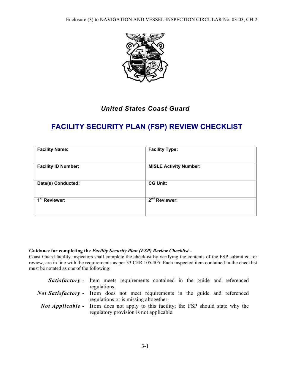 Facility Security Plan (Fsp) Review Checklist, Page 1