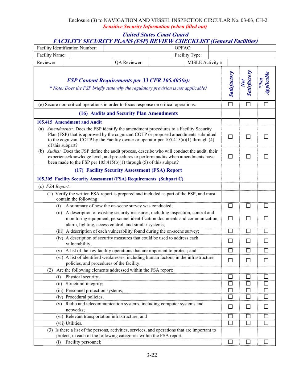 Facility Security Plan (Fsp) Review Checklist, Page 22