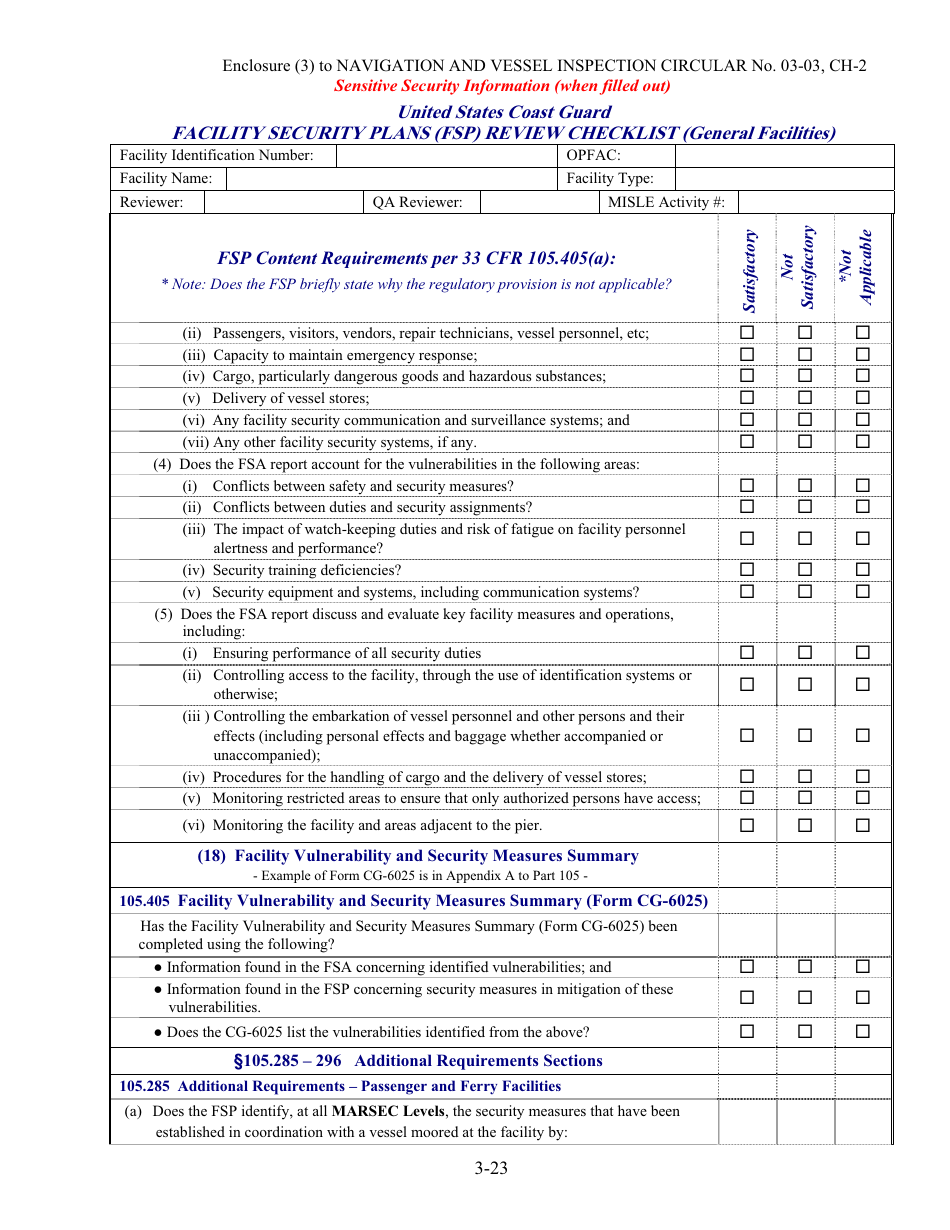Facility Security Plan (Fsp) Review Checklist, Page 23