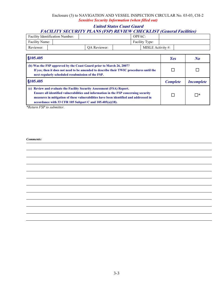 Facility Security Plan (Fsp) Review Checklist, Page 3