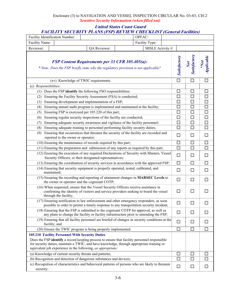 Facility Security Plan (Fsp) Review Checklist, Page 6