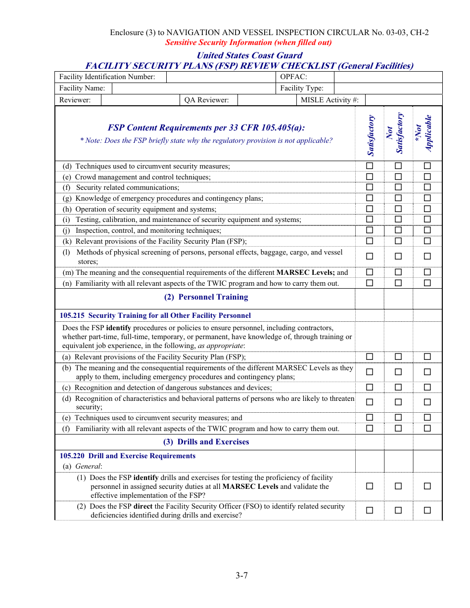 Facility Security Plan (Fsp) Review Checklist, Page 7