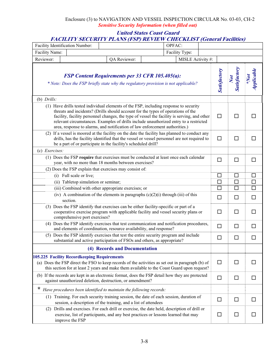 Facility Security Plan (Fsp) Review Checklist, Page 8