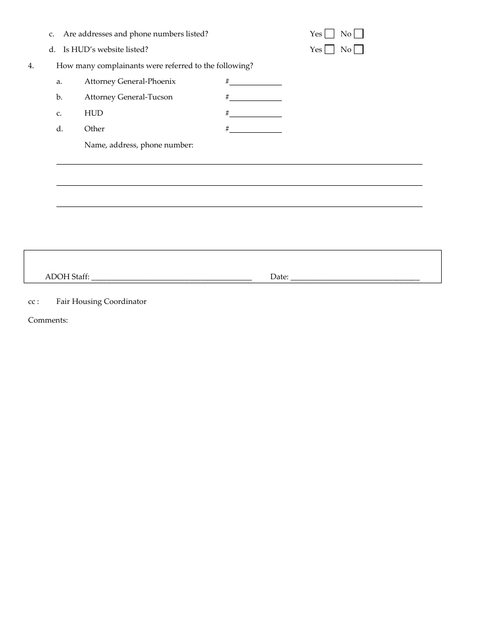 On-Site Monitoring Form - Affirmatively Furthering Fair Housing (Affh) - Arizona, Page 2