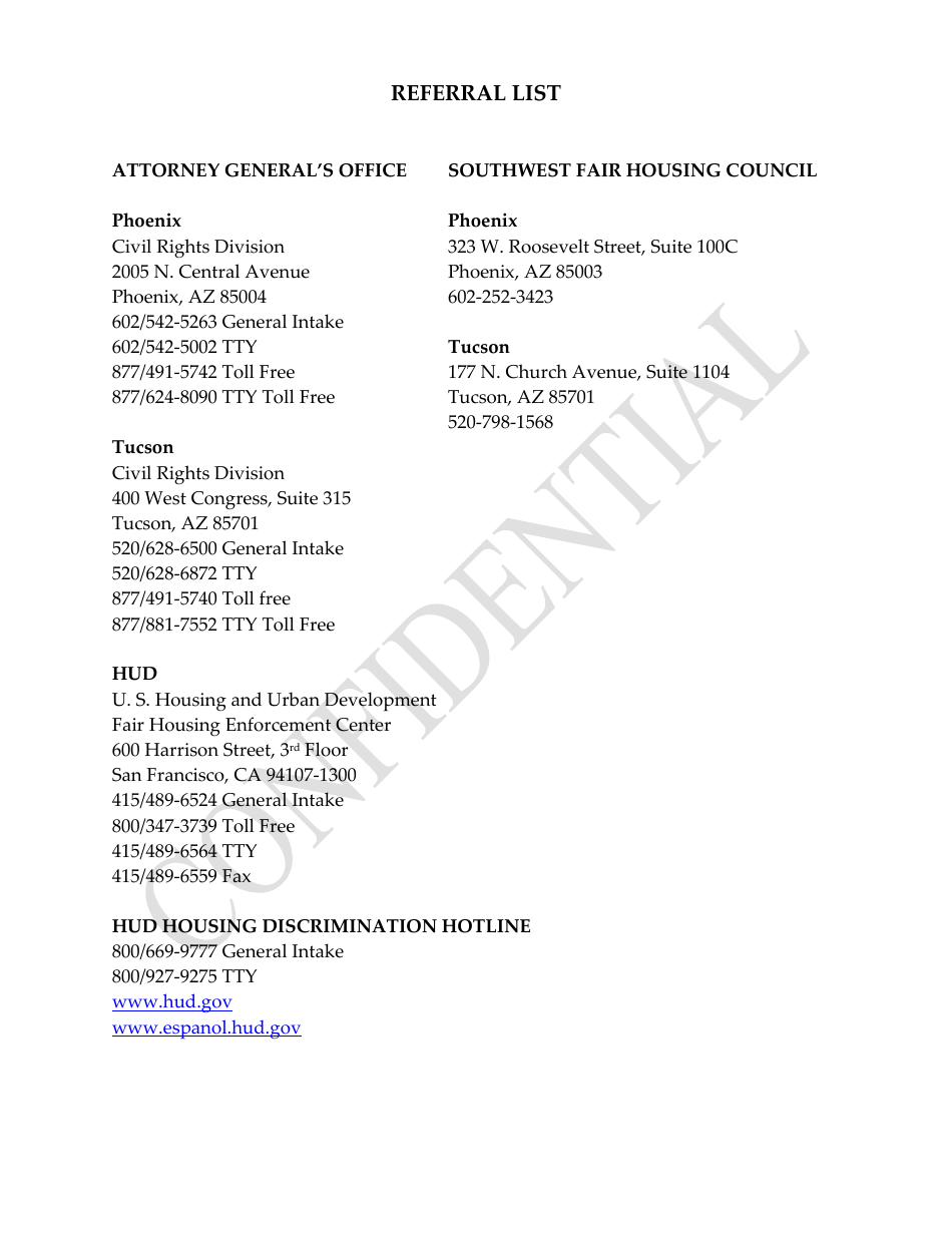 Fair Housing Complaint / Referral Form - Arizona, Page 2