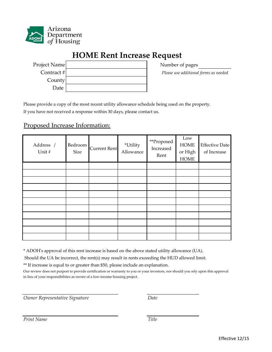 Arizona Home Rent Increase Request Fill Out, Sign Online and Download