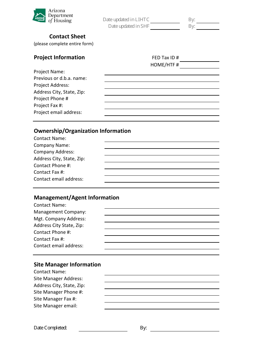 Arizona Contact Sheet - Fill Out, Sign Online And Download Pdf 