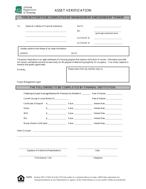 Asset Verification Form - Arizona