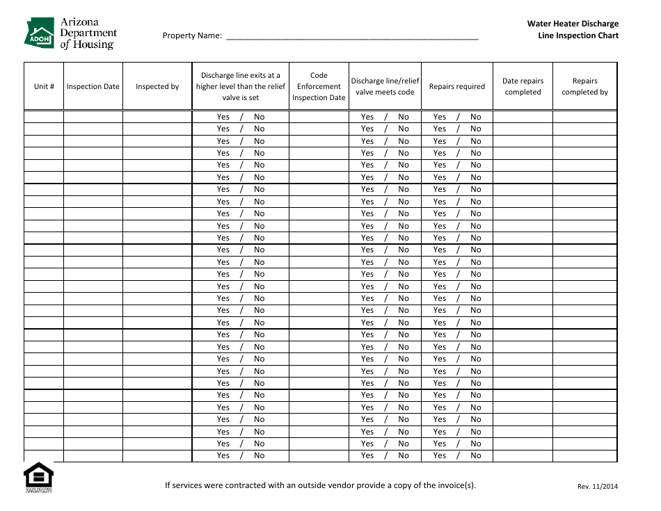 Water Heater Discharge Line Inspection Chart - Arizona, Page 1