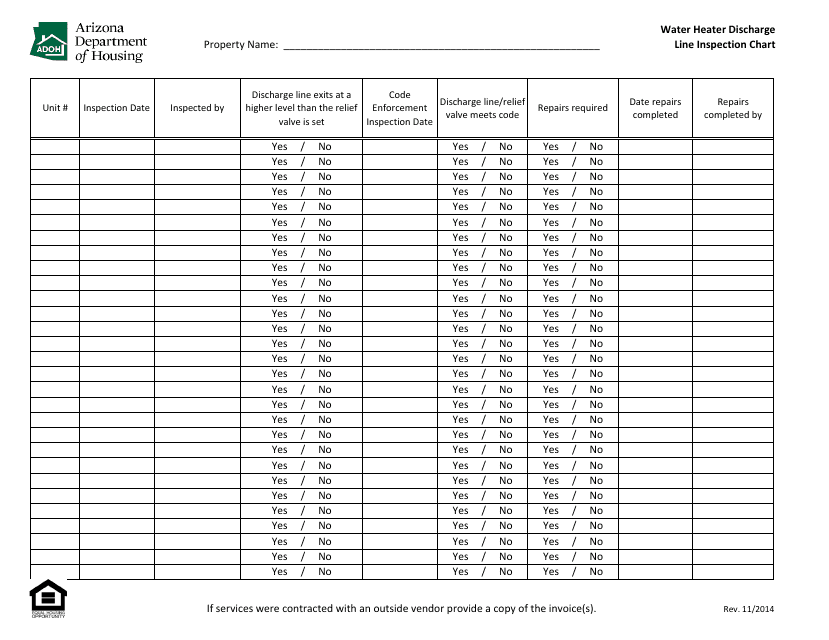Water Heater Discharge Line Inspection Chart - Arizona Download Pdf