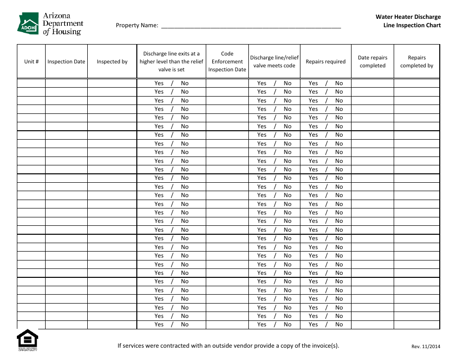 Arizona Water Heater Discharge Line Inspection Chart Fill Out, Sign