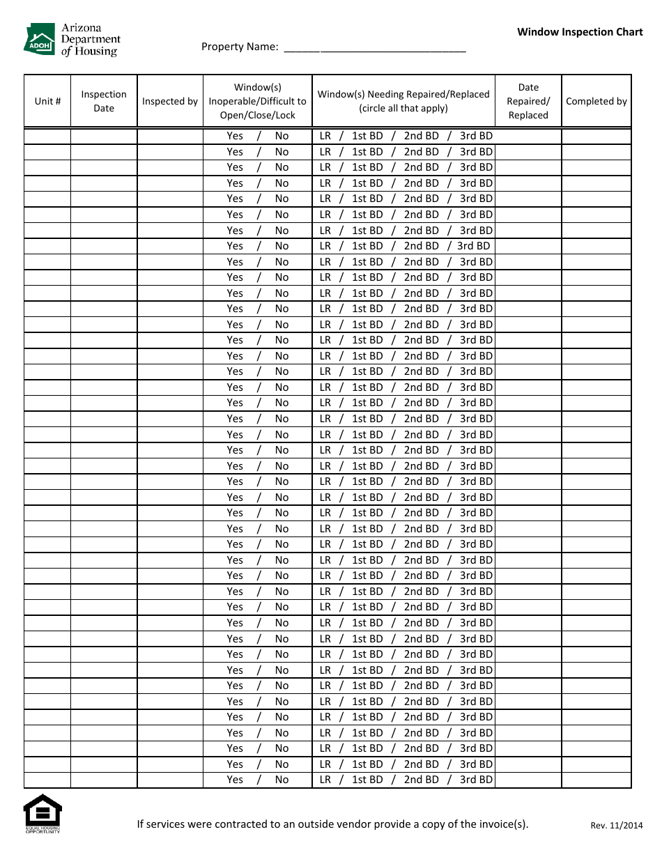 Window Inspection Chart - Arizona, Page 1