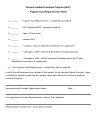 Document preview: Program Fund Request Cover Sheet - Arizona Landlord Incentive Program (Alip) - Arizona