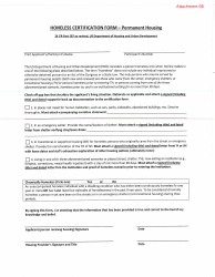 Document preview: Attachment 0B Homeless Certification Form - Permanent Housing - Arizona