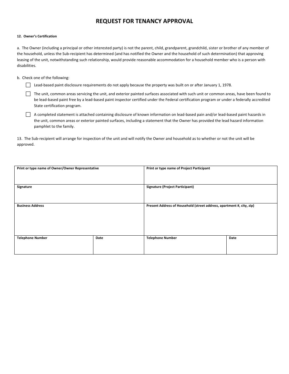 Arizona Request for Tenancy Approval Fill Out, Sign Online and