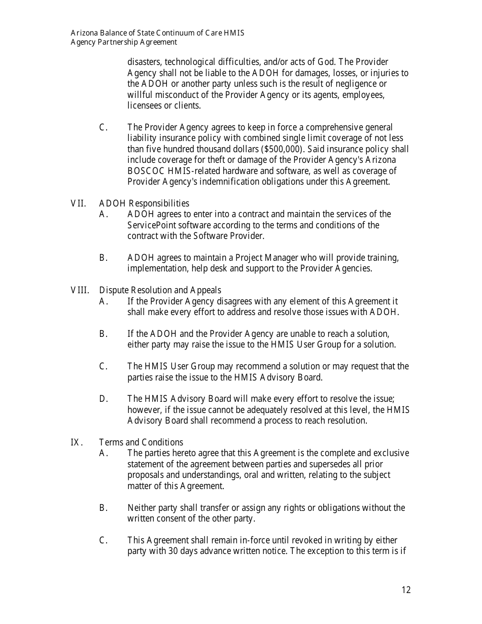 Agency Partnership Agreement - Arizona, Page 12