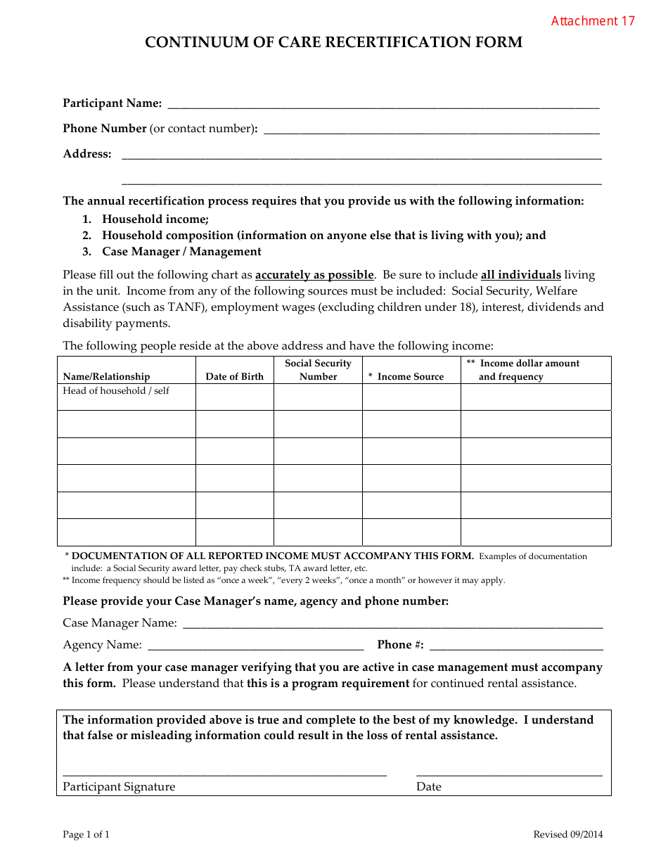 Attachment 17 Continuum of Care Recertification Form - Arizona, Page 1