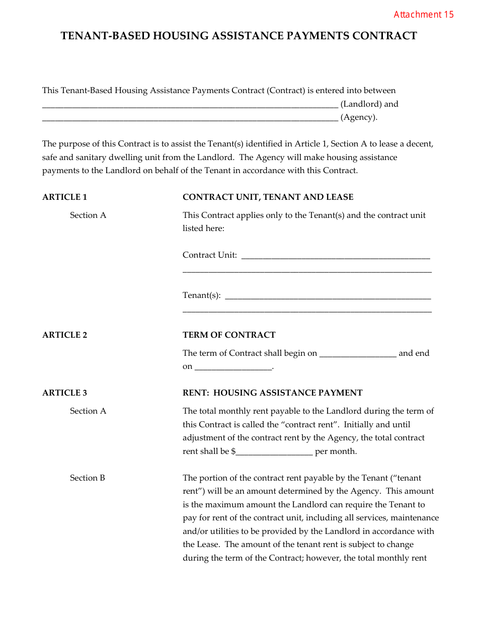 Attachment 15 Tenant-Based Housing Assistance Payments Contract - Arizona, Page 1