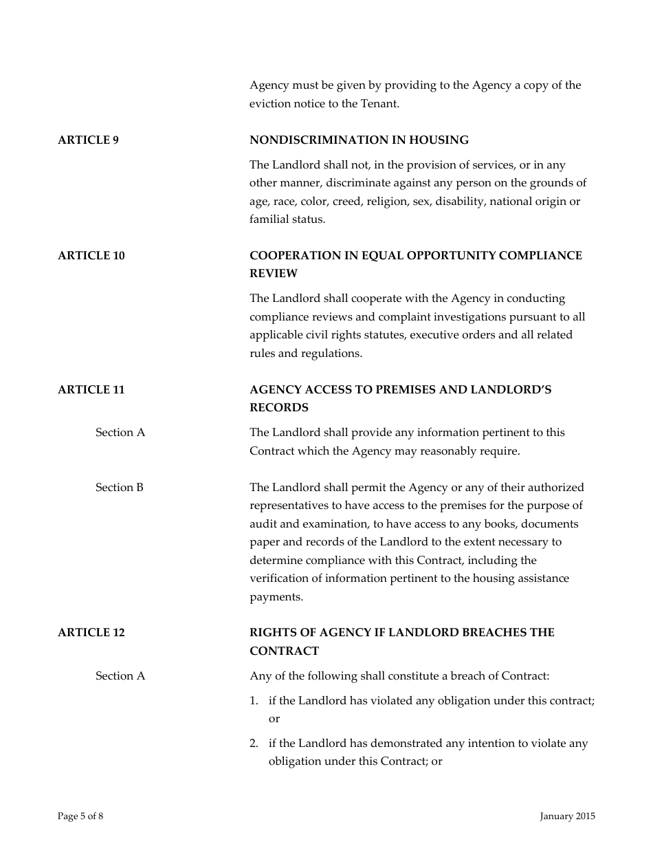 Attachment 15 Tenant-Based Housing Assistance Payments Contract - Arizona, Page 5