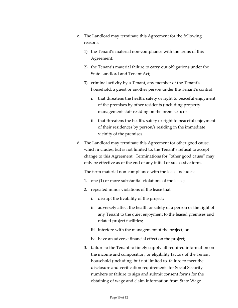 Attachment 16 Occupancy Agreement for Leasing Programs - Arizona, Page 10