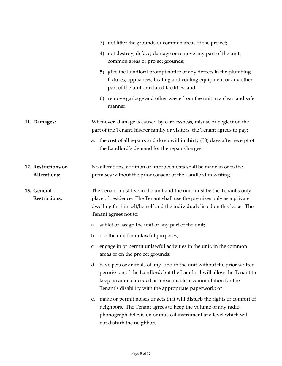Attachment 16 Occupancy Agreement for Leasing Programs - Arizona, Page 5