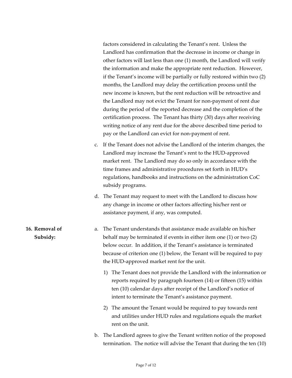 Attachment 16 Occupancy Agreement for Leasing Programs - Arizona, Page 7