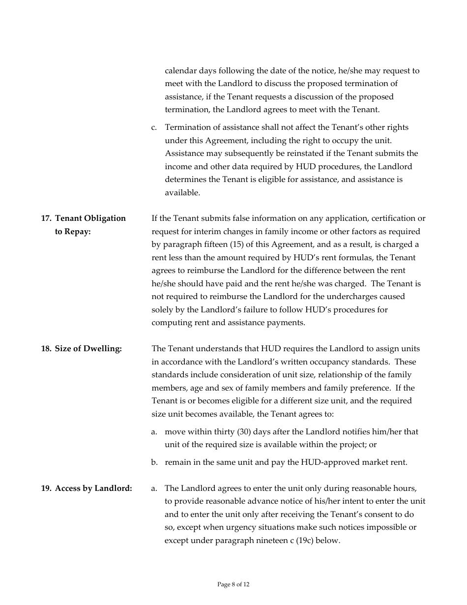 Attachment 16 Occupancy Agreement for Leasing Programs - Arizona, Page 8