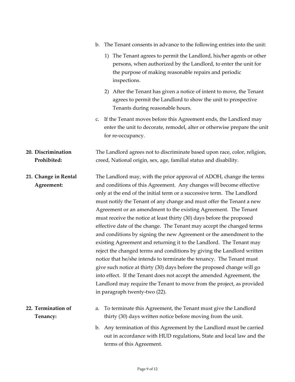 Attachment 16 Occupancy Agreement for Leasing Programs - Arizona, Page 9