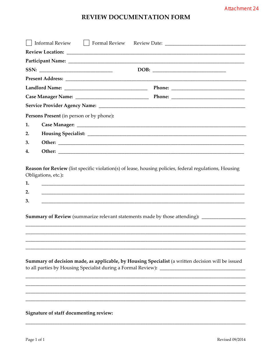 Attachment 24 Review Documentation Form - Arizona, Page 1